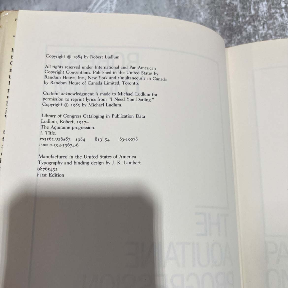 the aquitaine progression book, by robert ludlum, 1984 Hardcover image 3