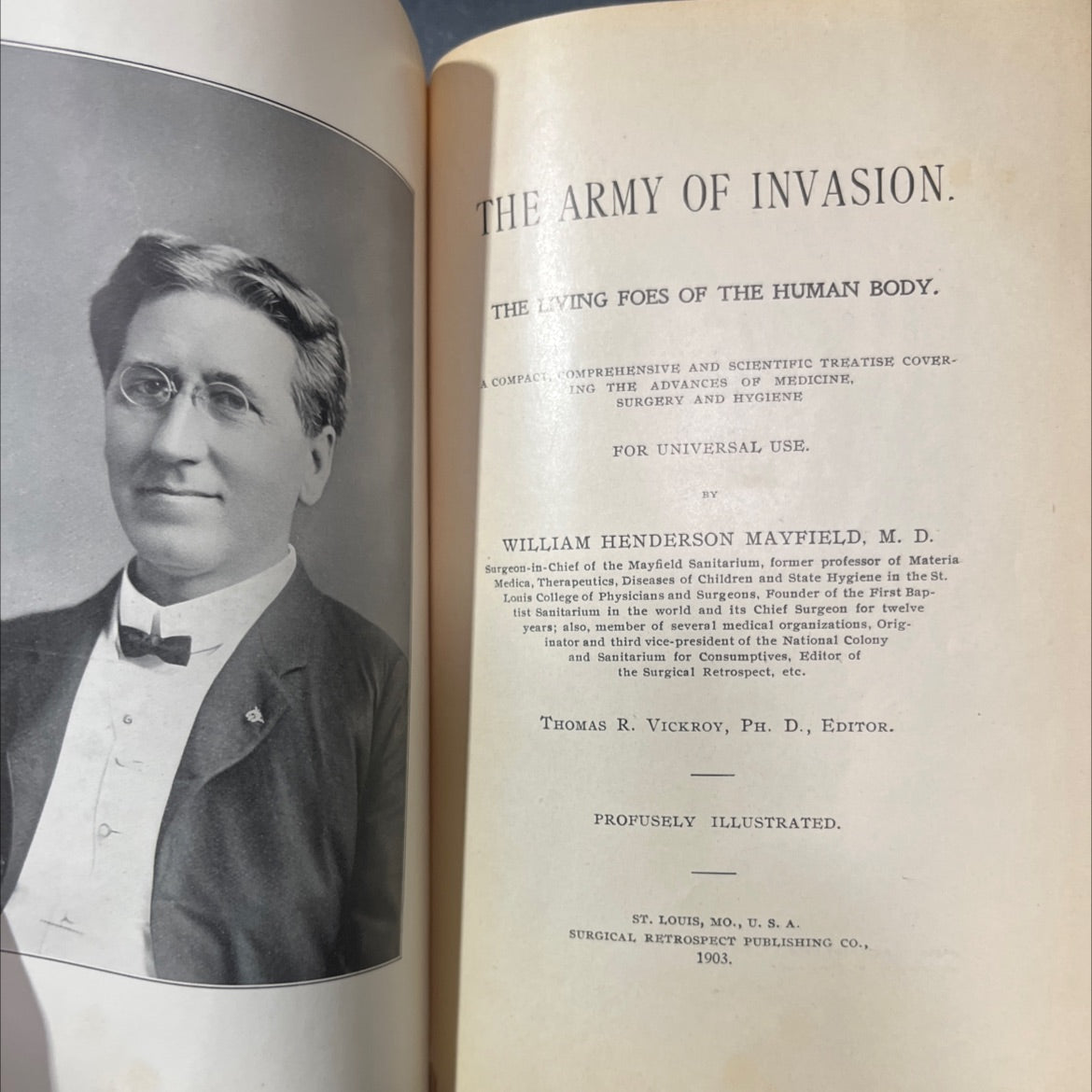 SIGNED the army of invasion. the living foes of the human body. book, by william henderson mayfield, 1903 Hardcover, image 2