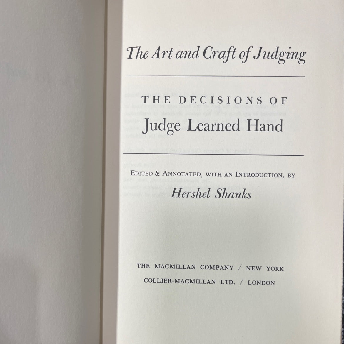 the art and craft of judging the decisions of judge learned hand book, by hershel shanks, 1968 Hardcover image 2