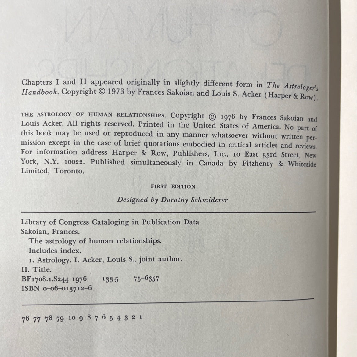 the astrology of human relationships book, by Frances Sakoian, Louis S. Acker, 1976 Hardcover image 3
