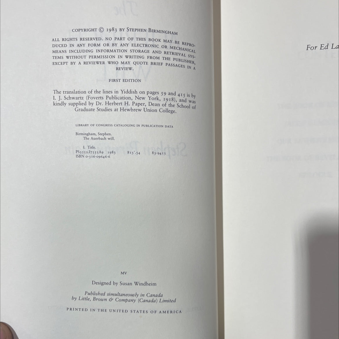 the auerbach will book, by Stephen Birmingham, 1983 Hardcover image 3