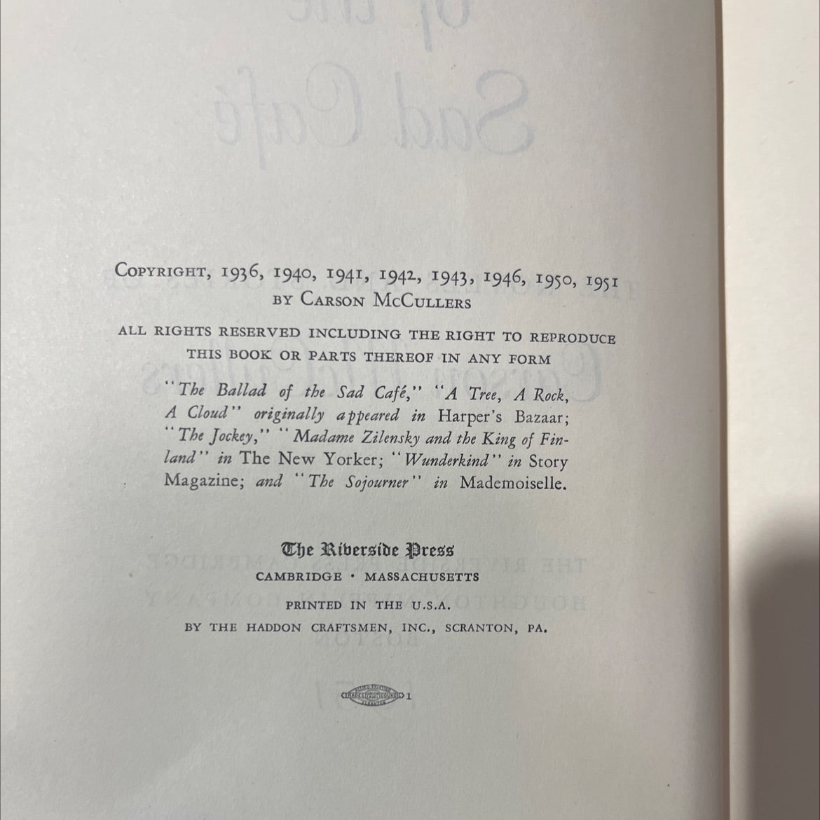 the ballad of the sad café book, by carson mccullers, 1951 Hardcover image 3