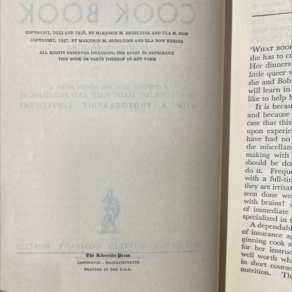 the basic cook book book, by marjorie heseltine and ula m. dow, 1947 Hardcover image 3