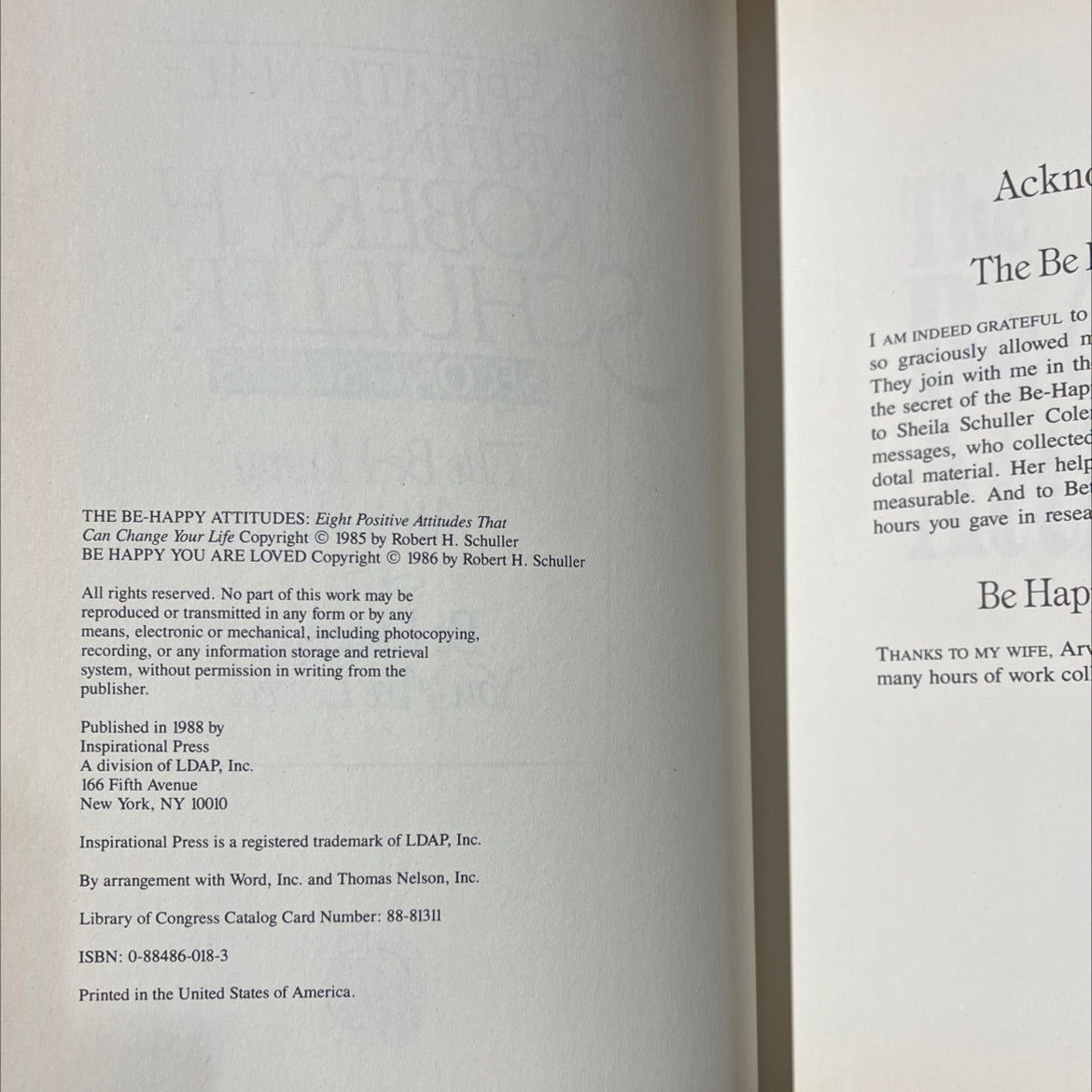 the be-happy attitudes: eight positive attitudes that can change your life book, by robert h. schuller, 1986 Hardcover image 3