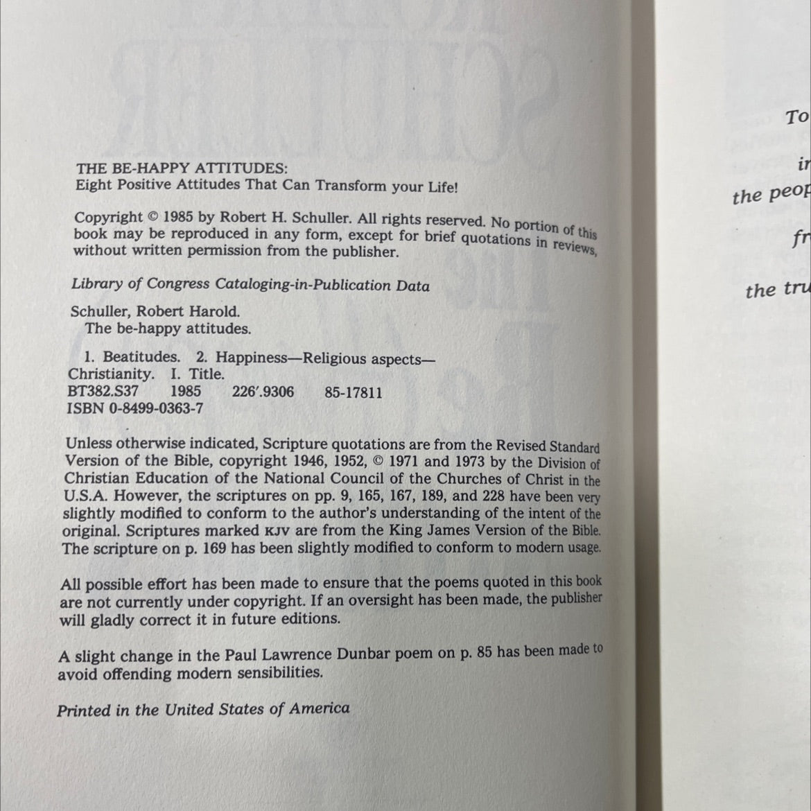 the be-happy attitudes book, by Robert Schuller, 1985 Hardcover image 3