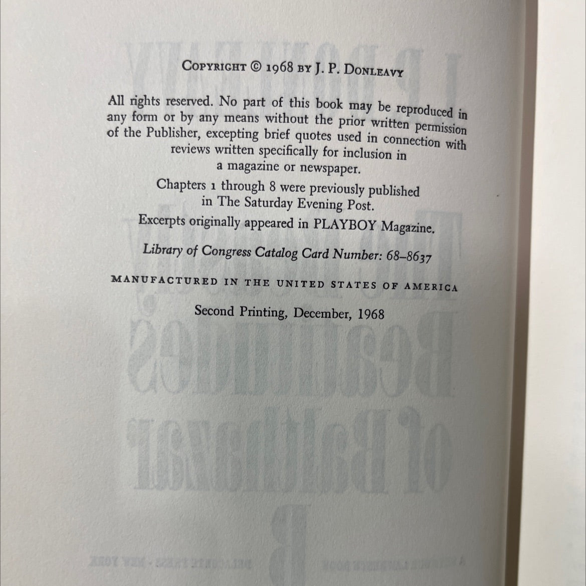 the beastly beatitudes of balthazar book, by J. P. Donleavy, 1968 Hardcover image 3