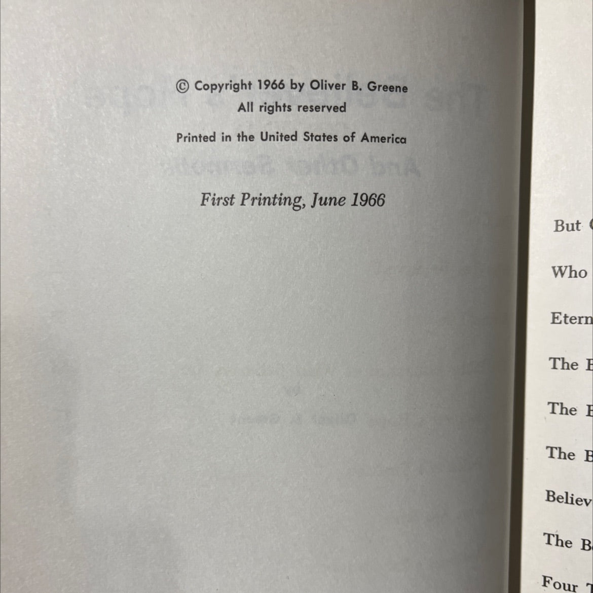 the believer's hope and other sermons book, by oliver b. greene, 1966 Hardcover image 3