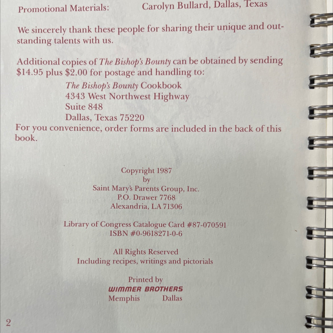 the binhorn bounds book, by bishop's bounty cookbook committee, 1987 Hardcover image 3
