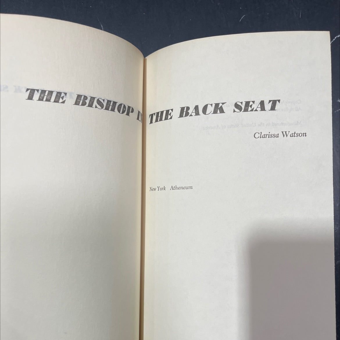 the bishop the back seat book, by clarissa watson, 1980 Hardcover image 2