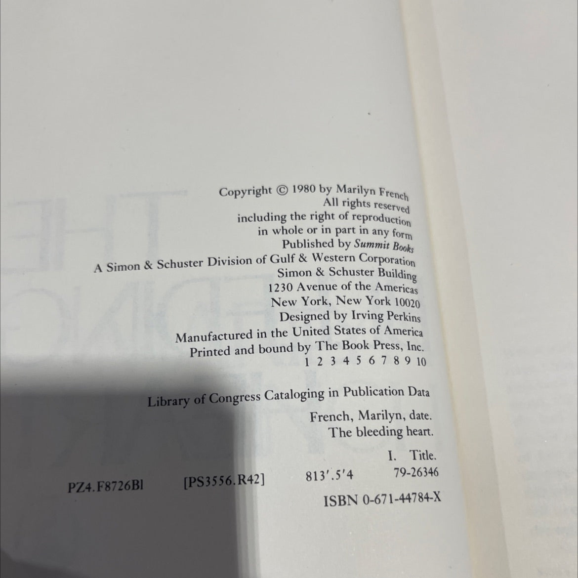 the bleeding heart book, by Marilyn French, 1980 Hardcover image 3
