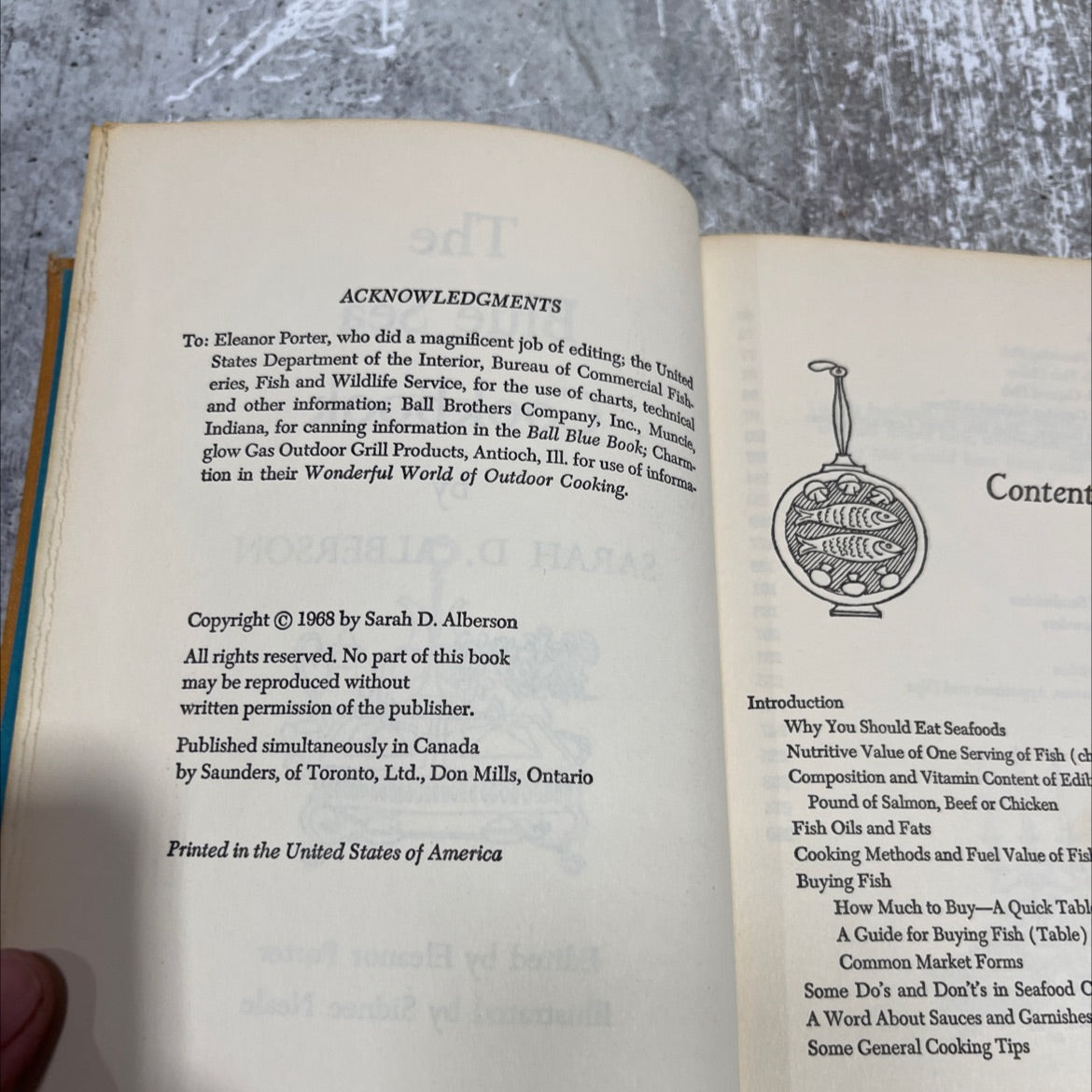 the blue sea cookbook book, by sarah d. alberson, 1968 Hardcover image 3