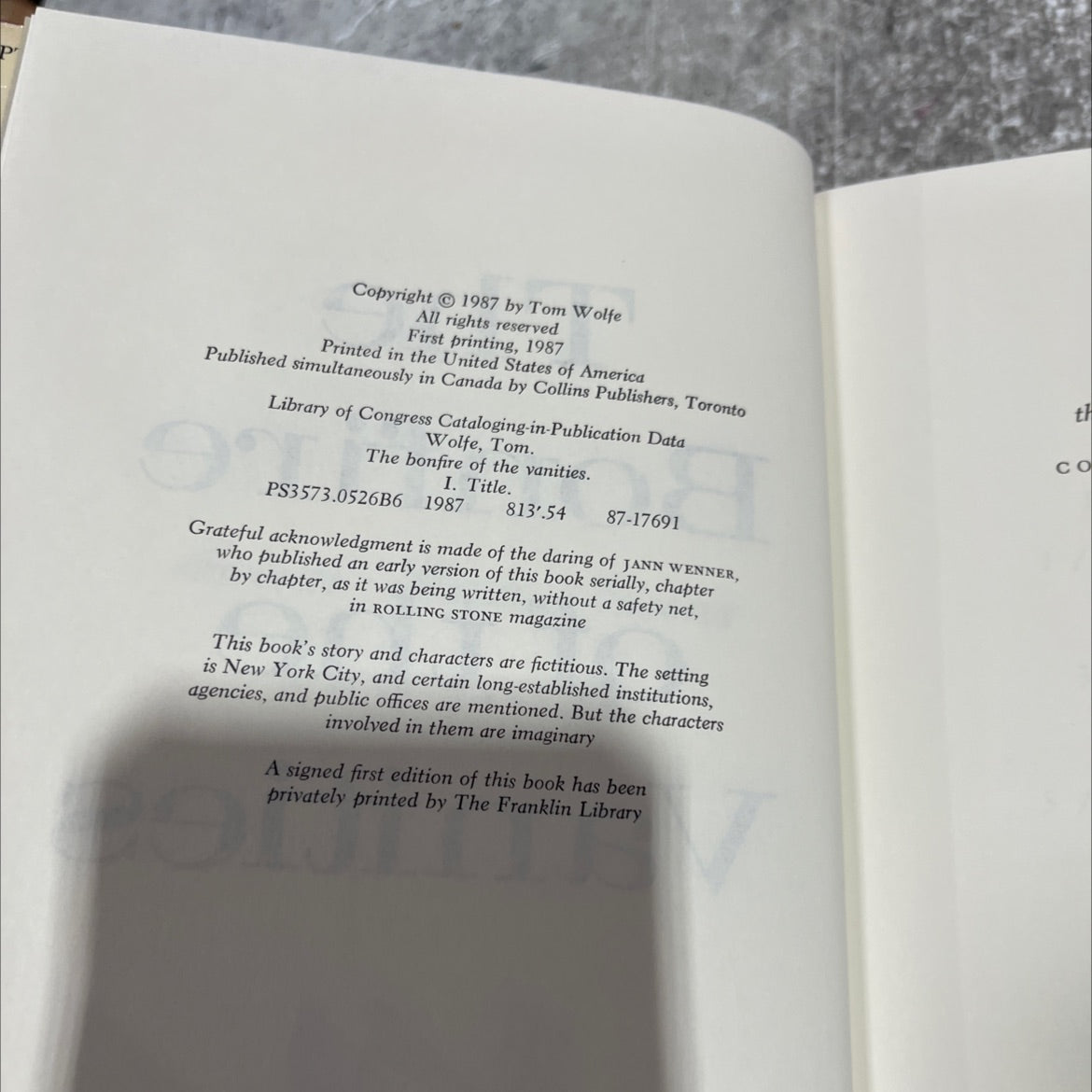 the bonfire of the vanities book, by Tom Wolfe, 1987 Hardcover image 3