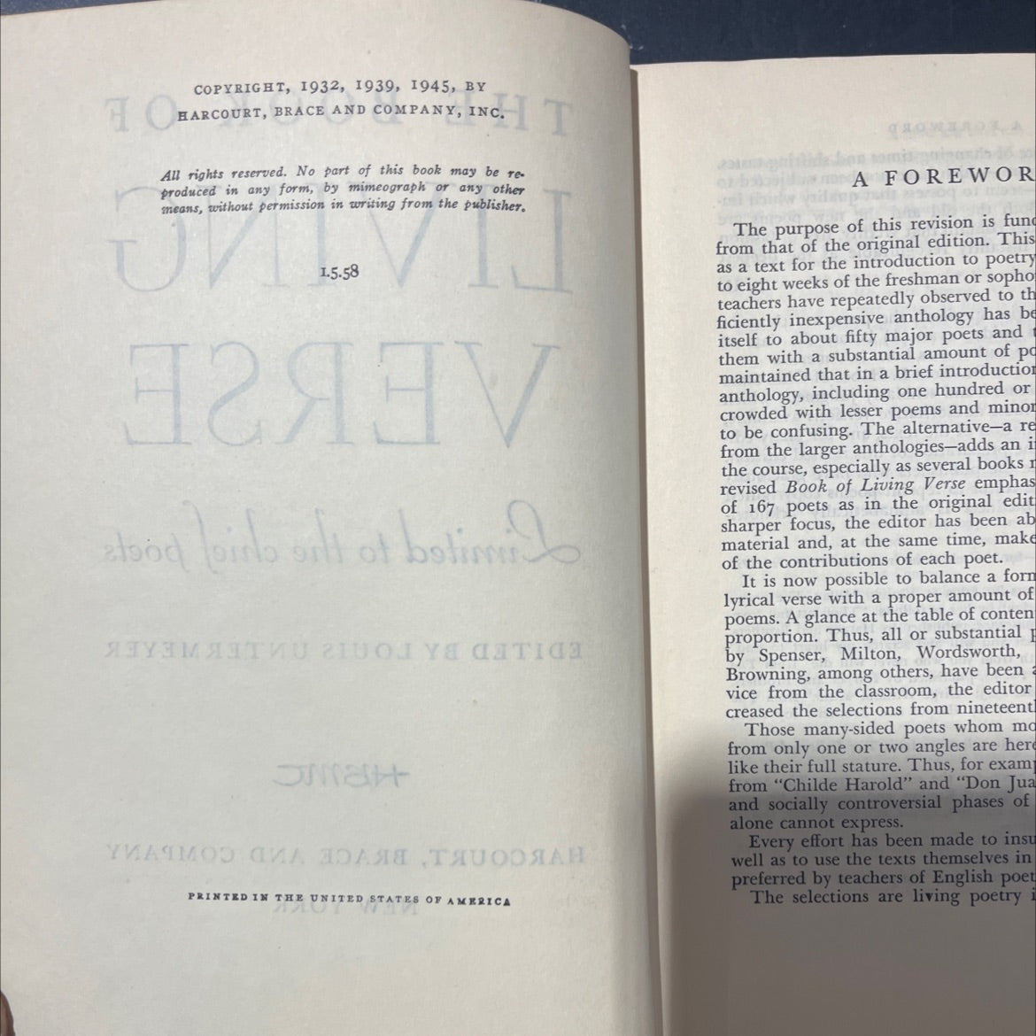 the book of living verse book, by louis untermeyer, 1945 Hardcover image 3