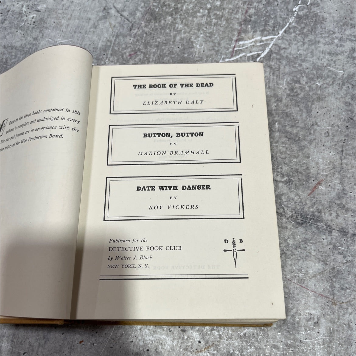 the book of the dead, button, button, date with danger book, by elizabeth daly, marion bramhall, roy vickers, 1944 image 2