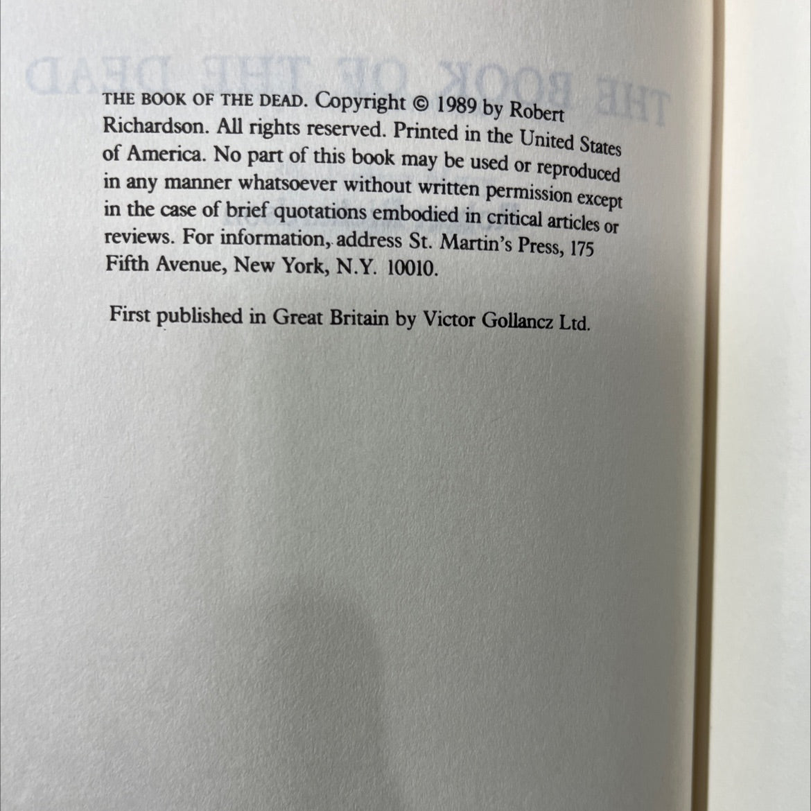 the book of the dead book, by Robert Richardson, 1989 Hardcover image 3