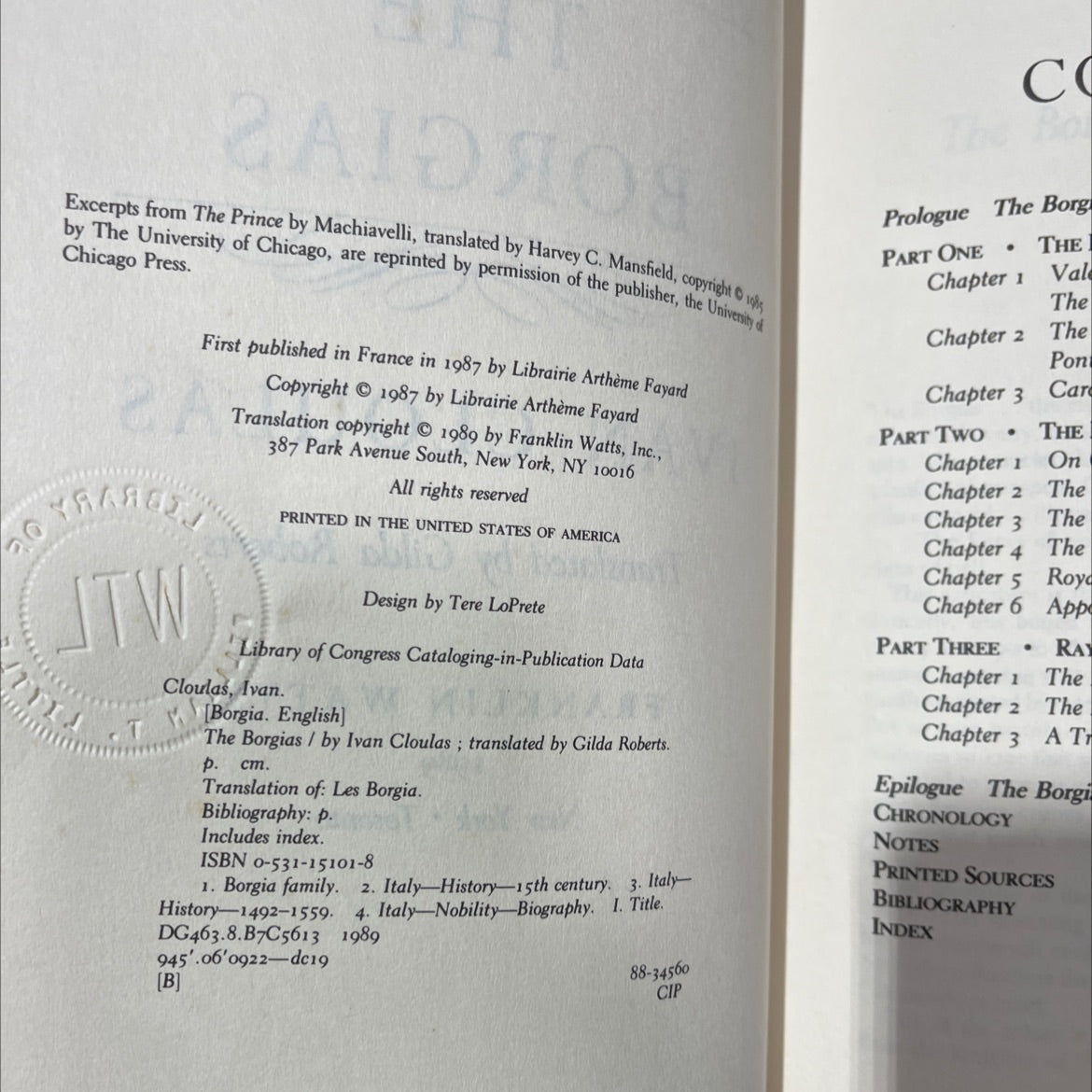 the borgias book, by ivan cloulas, 1989 Hardcover image 3
