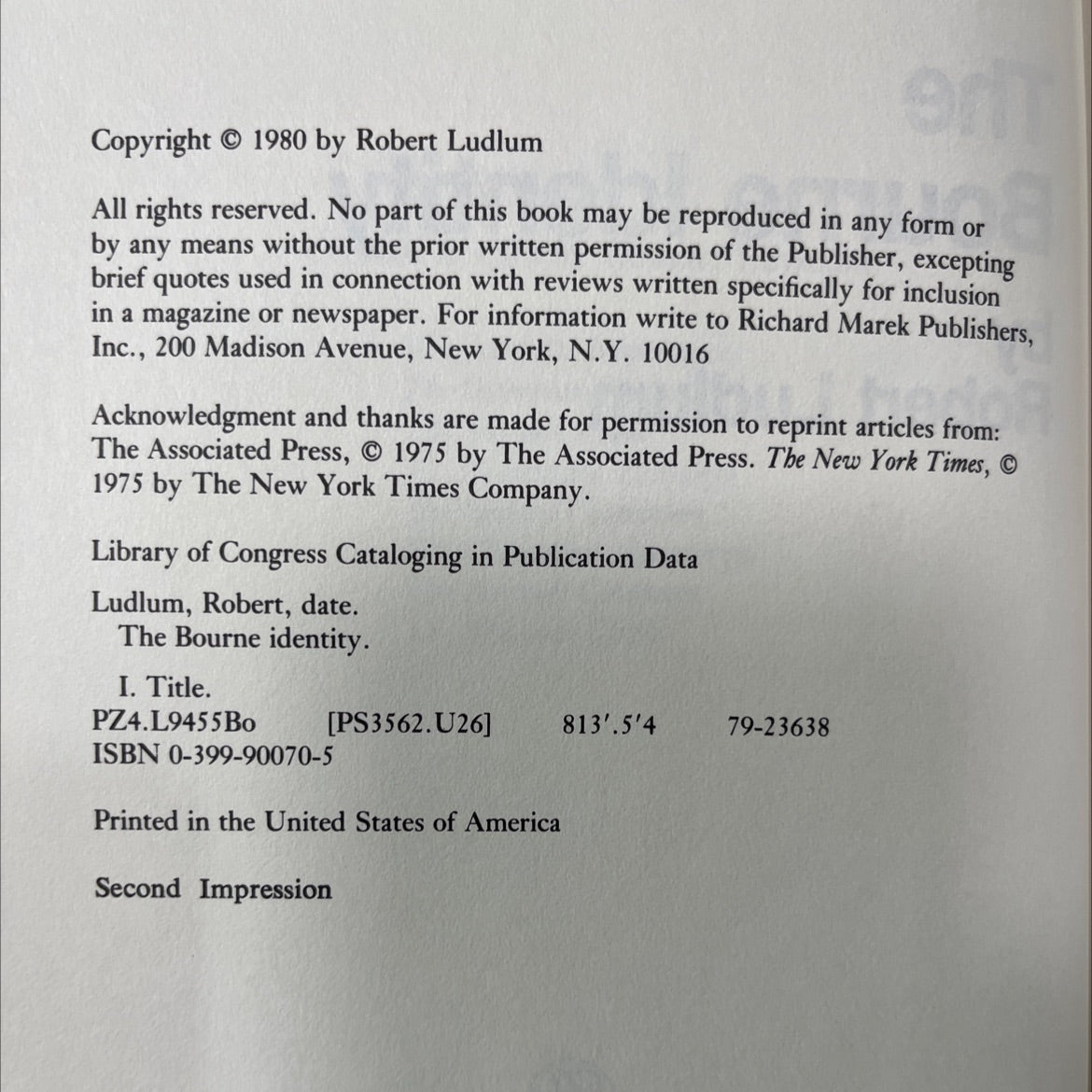 the bourne identity book, by Robert Ludlum, 1980 Hardcover image 3