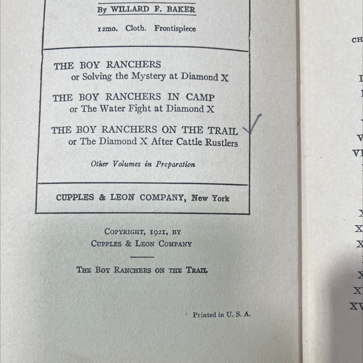 the boy ranchers on the trail or the diamond x after cattle rustlers book, by willard f. baker, 1921 Hardcover image 3