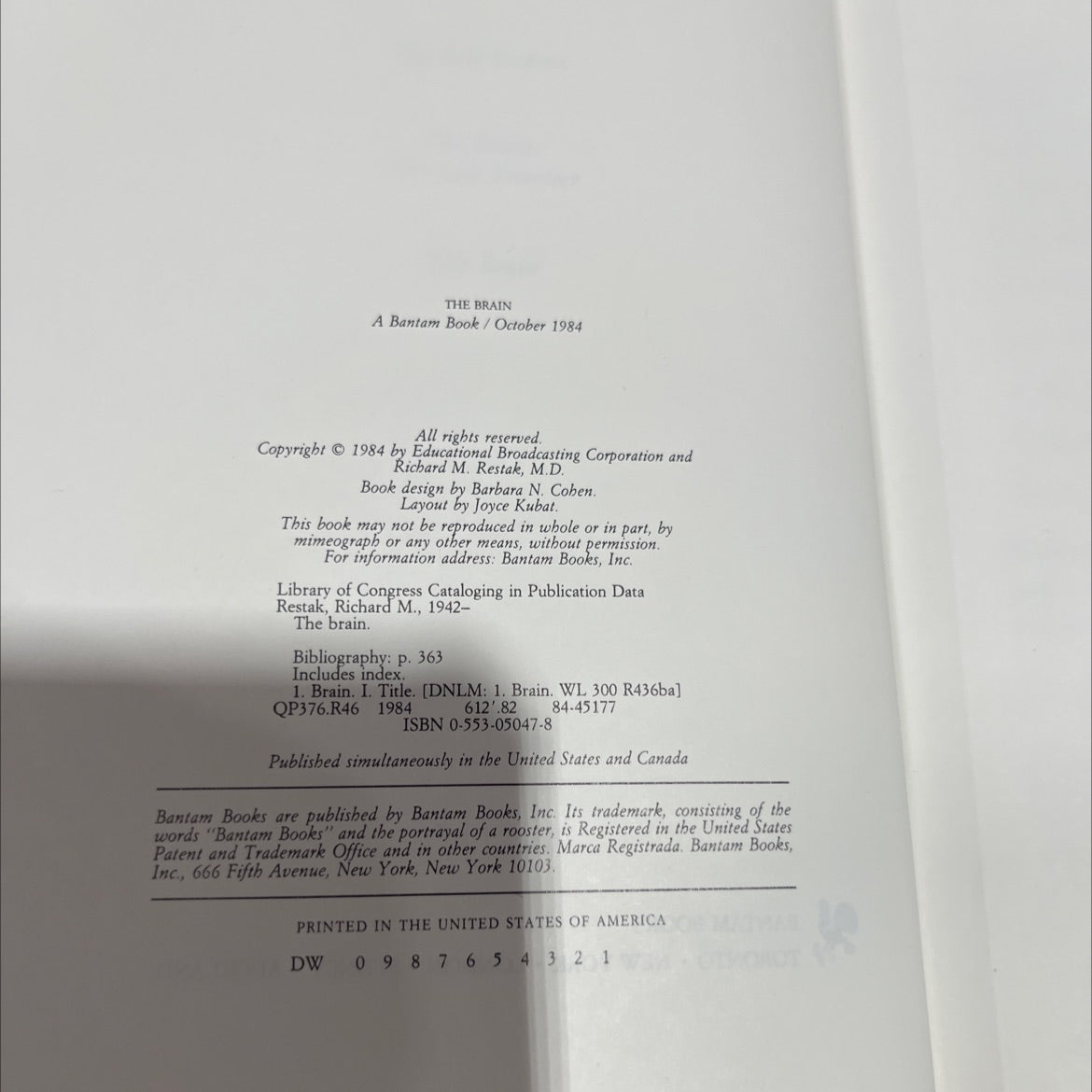 the brain book, by Richard M. Restak, M.D., 1984 Hardcover image 3