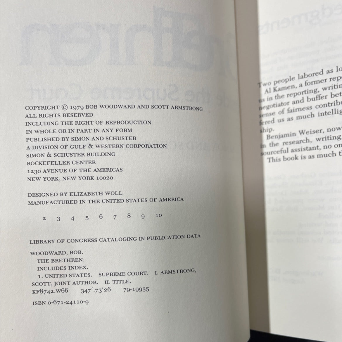 the brethren inside the supreme court book, by Bob Woodward & Scott Armstrong, 1979 Hardcover image 3