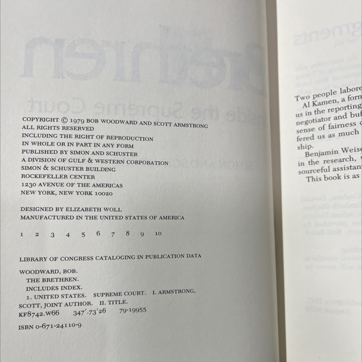 the brethren inside the supreme court book, by Bob Woodward & Scott Armstrong, 1979 Hardcover image 3