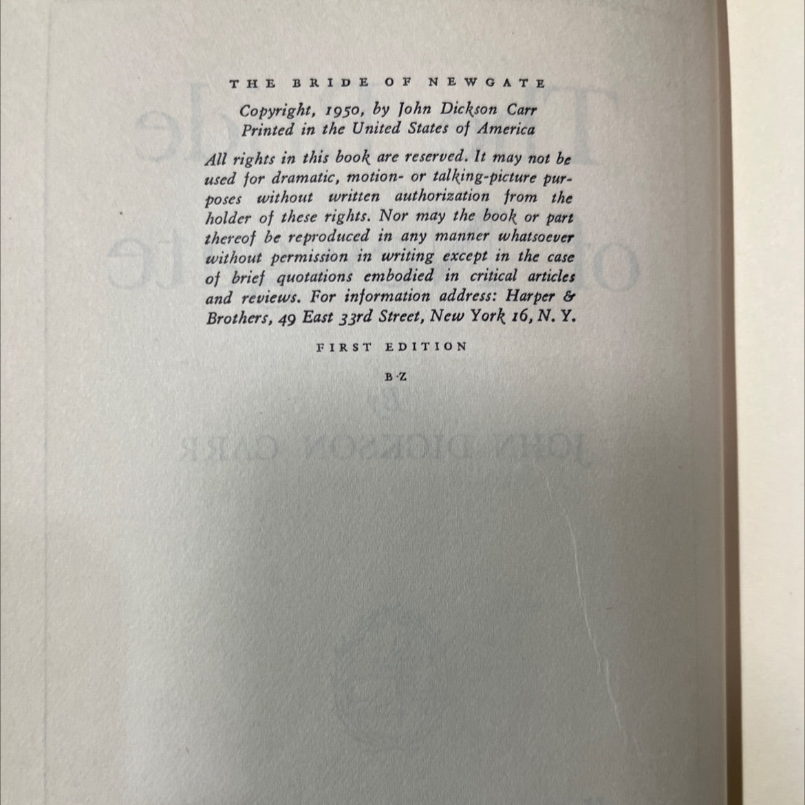 the bride of newgate book, by john dickson carr, 1950 Hardcover image 3