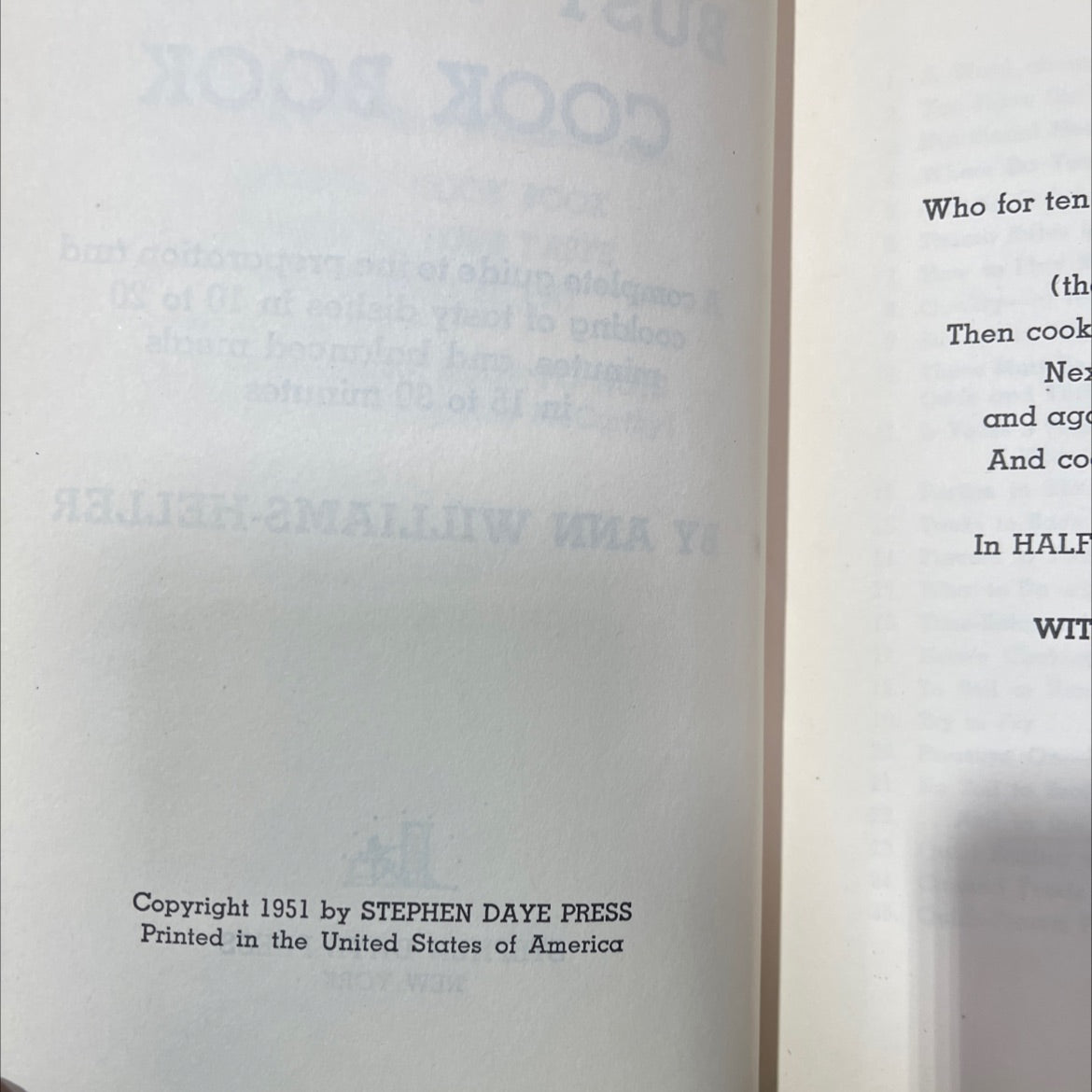 the busy woman's cook book book, by ann williams-heller, 1951 Hardcover image 3