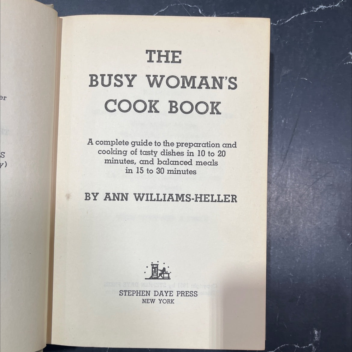 the busy woman's cook book book, by ann williams-heller, 1951 Hardcover image 2