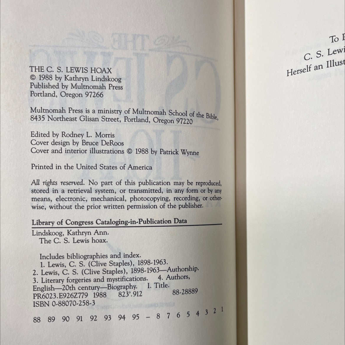 the c. s. lewis hoax book, by Kathryn Lindskoog, 1988 Hardcover image 3