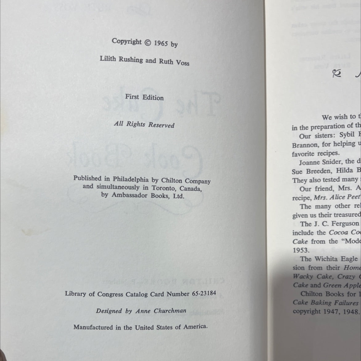 the cake cook book book, by lilith rushing, ruth voss, 1965 Hardcover image 3