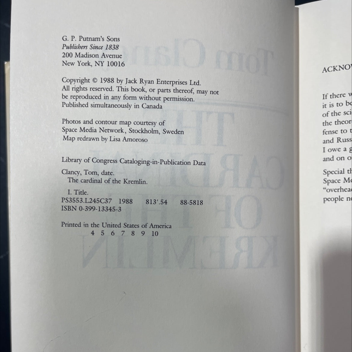 the cardinal of the kremlin book, by Tom Clancy, 1988 Hardcover image 4