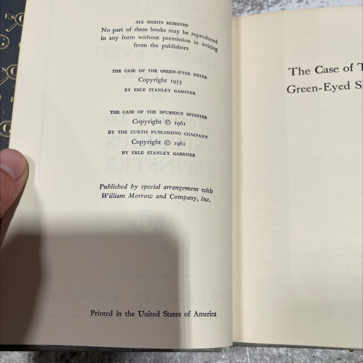 the case of the green-eyed sister & the case of the spurious spinster book, by erle stanley gardner, 1961 Hardcover image 3