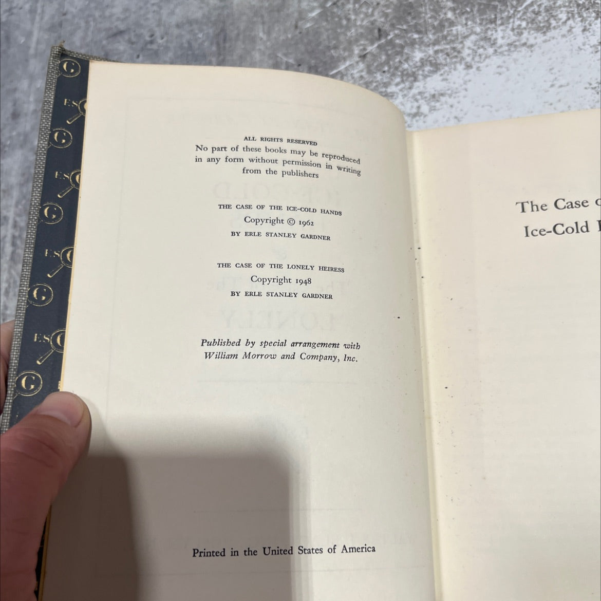 the case of the ice-cold hands & the case of the lonely heiress book, by erle stanley gardner, 1962 Hardcover image 3