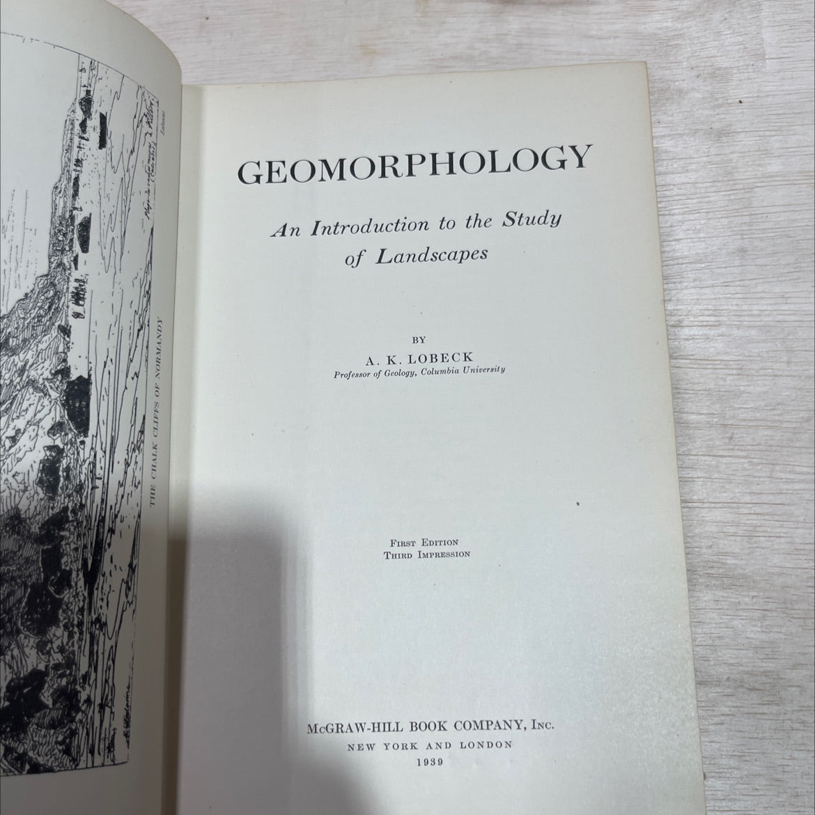 the chalk cliffs of normandy geomorphology an introduction to the study of landscapes book, by a. k. lobeck, 1939 image 2