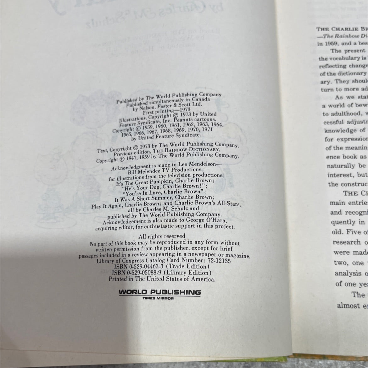 the charlie brown dictionary book, by garles m. schulz, 1973 Hardcover image 3