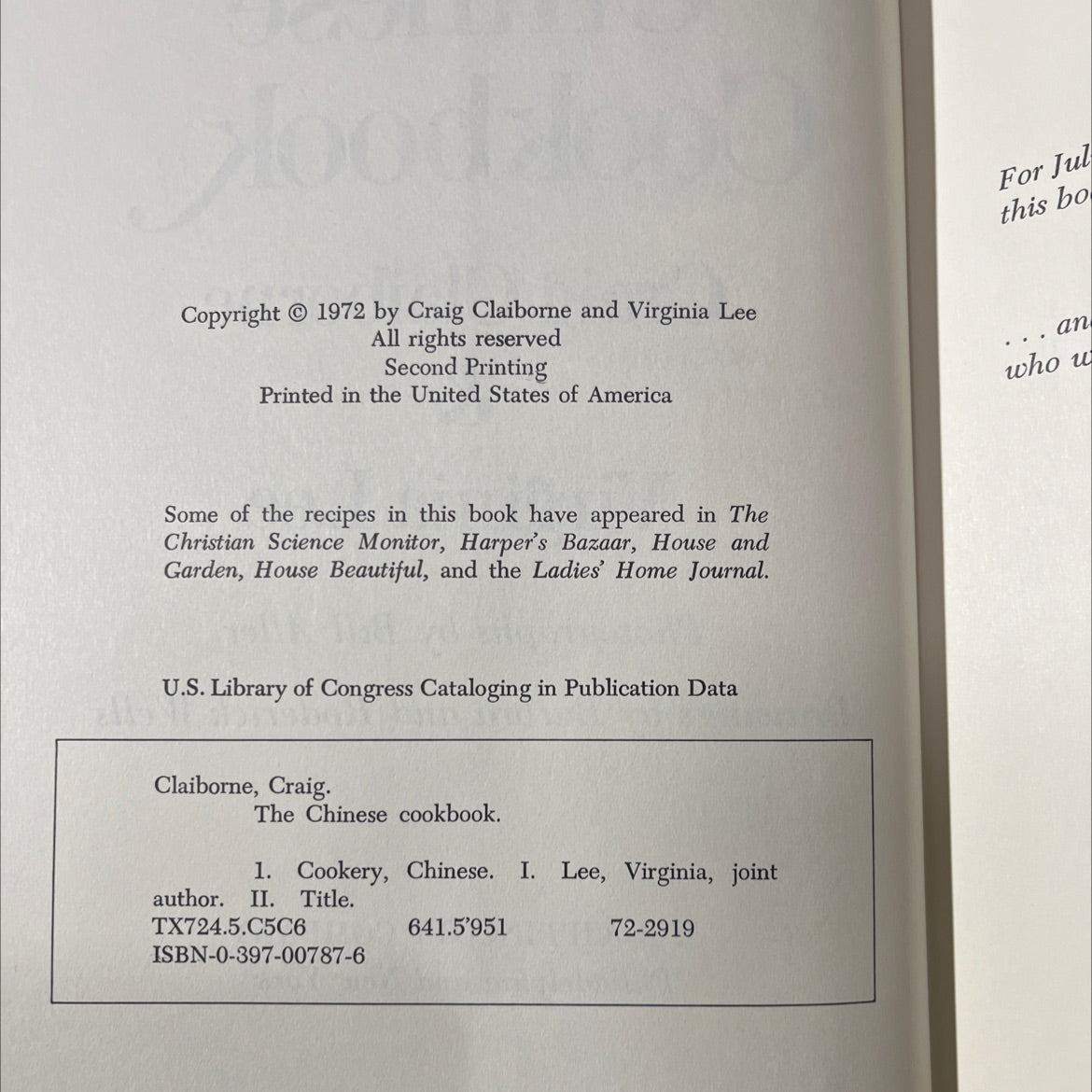 the chinese cookbook book, by Craig Claiborne & Virginia Lee, 1972 Hardcover image 3