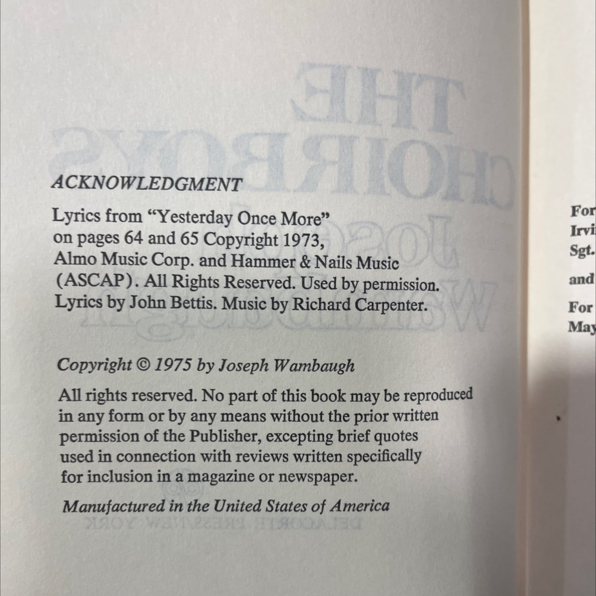 the choirboys book, by Joseph Wambaugh, 1975 Hardcover image 3