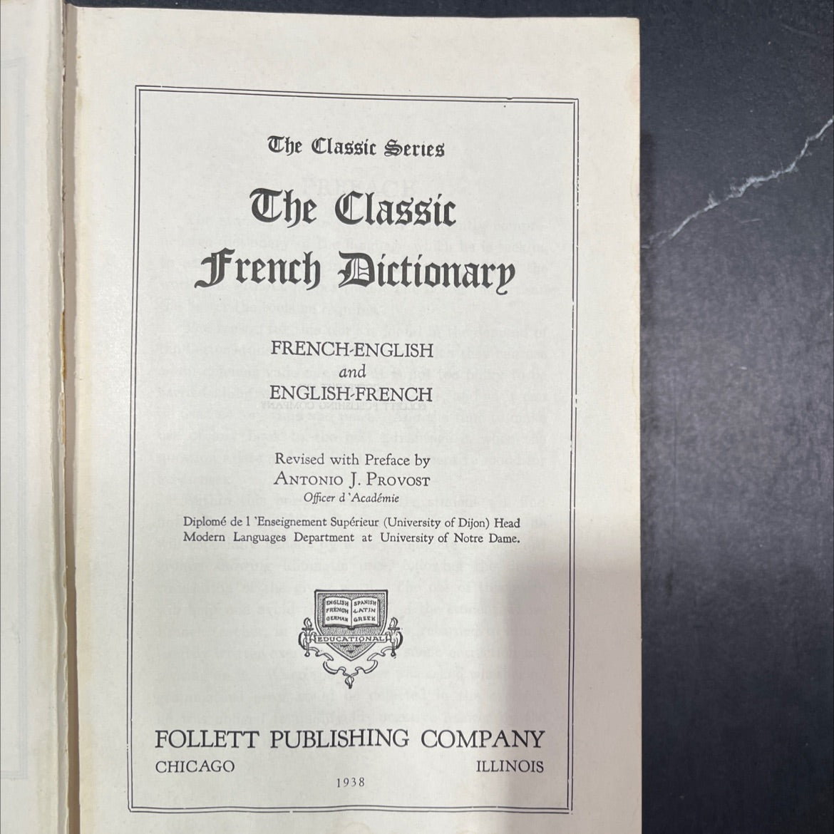 the classic french dictionary french-english and english-french book, by antonio j. provost, 1938 Hardcover image 2