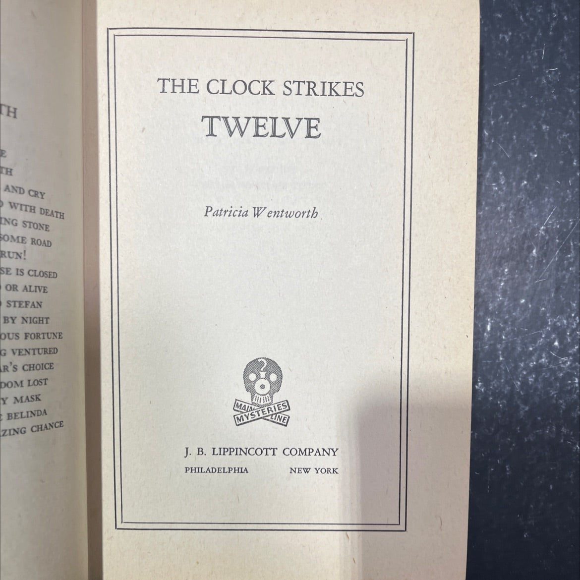 the clock strikes twelve book, by Patricia Wentworth, 1944 Hardcover image 2