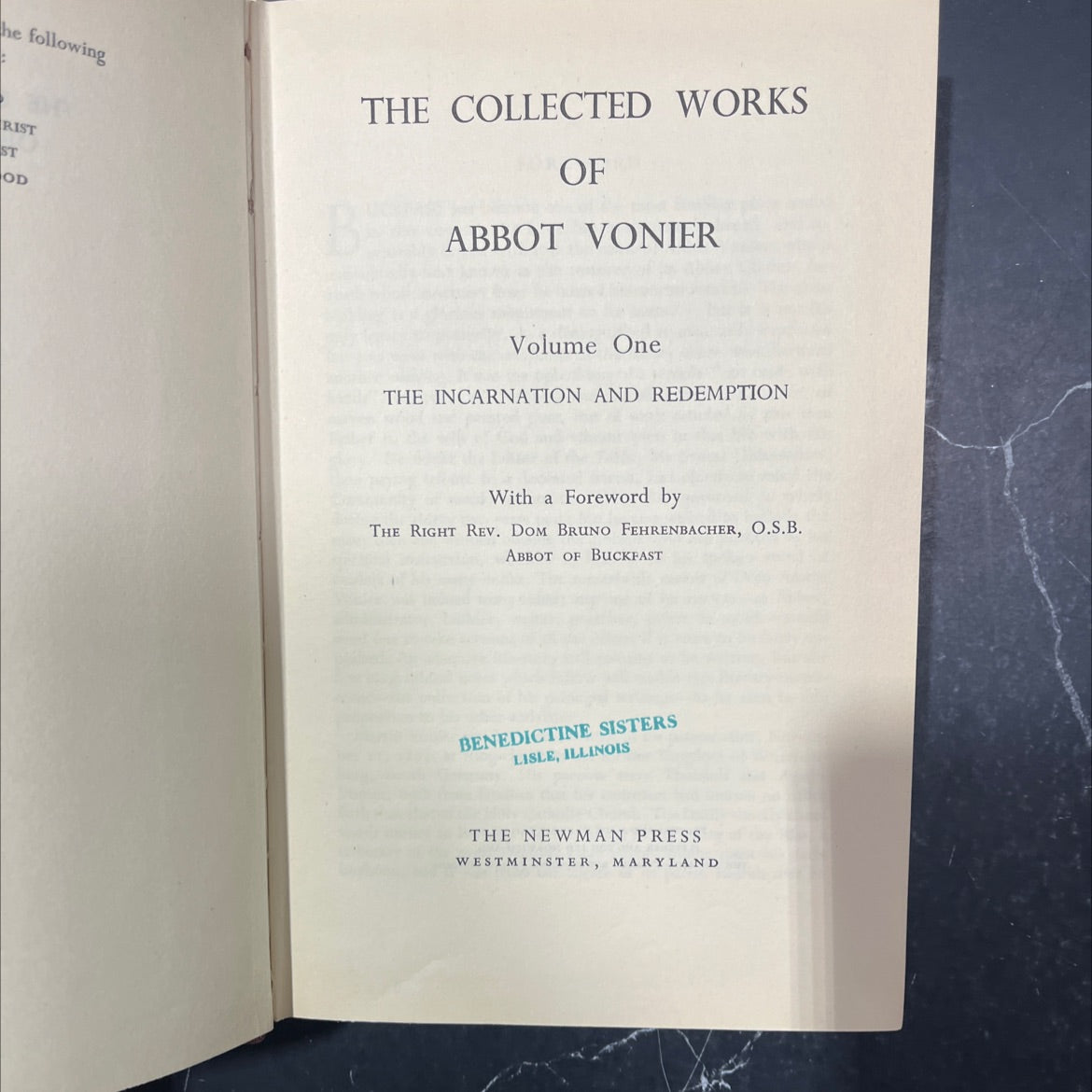the collected works of abbot vonier volume one the incarnation and redemption book, by abbot vonier, 1970 Hardcover image 2
