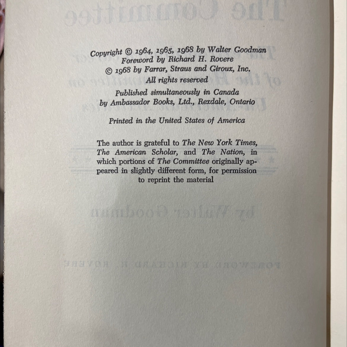 the committee book, by walter goodman, 1970 Hardcover image 3