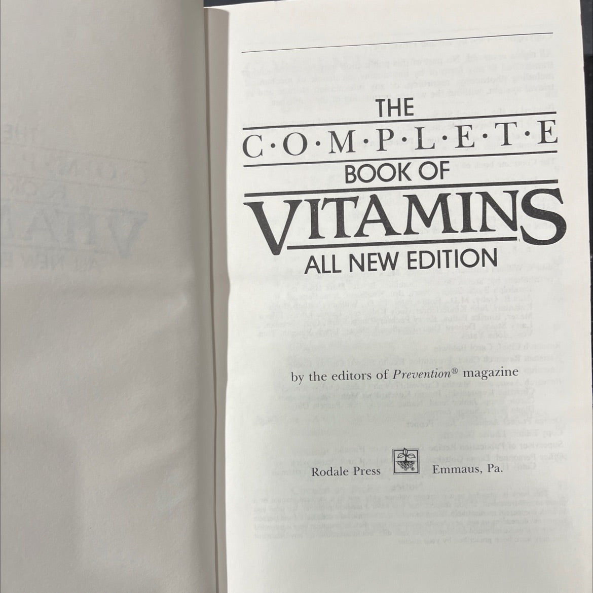 the complete book of vitamins all new edition book, by editors of prevention magazine, 1984 Hardcover image 2
