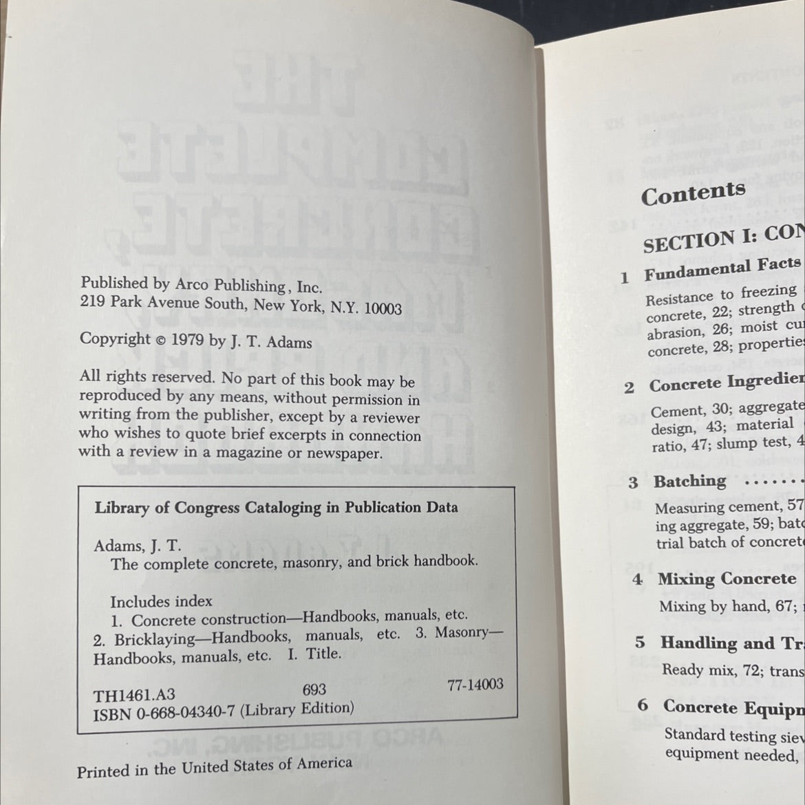 the complete concrete, masonry and brick handbook book, by J.T. Adams, 1979 Hardcover image 3