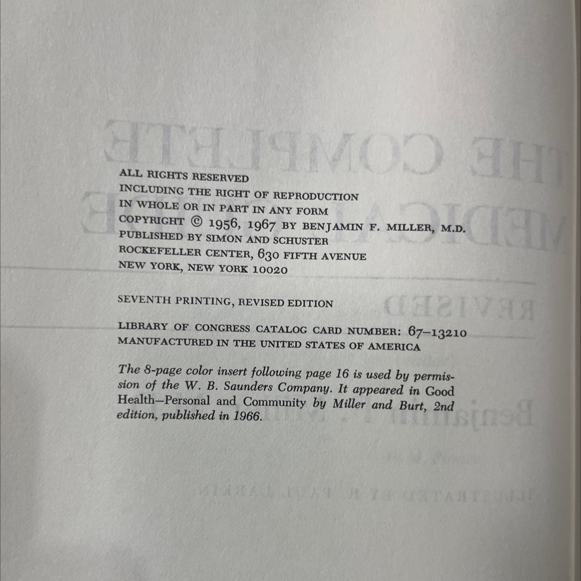 the complete medical guide revised book, by benjamin f. miller, m.d., 1967 Hardcover image 3