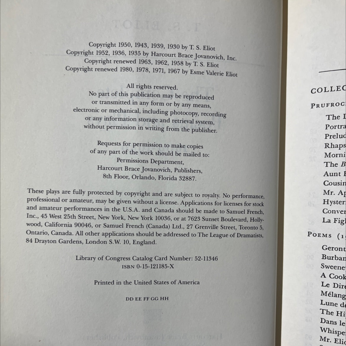 the complete poems and plays 1909-1950 book, by t. s. eliot, 1950 Hardcover image 3