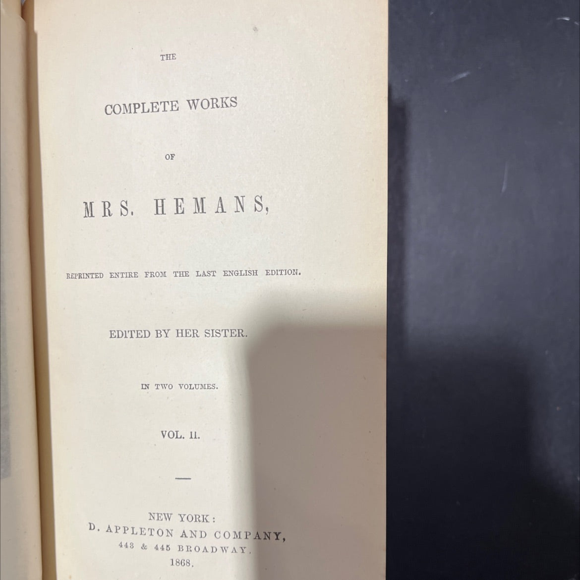 the complete works of mrs. hemans vol. ii book, by mrs. hemans, 1868 Hardcover image 2