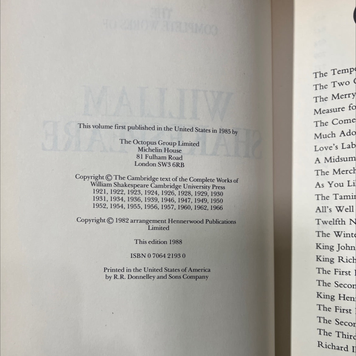 the complete works of william shakespeare malliiw book, by william shakespeare, 1988 Leather image 3