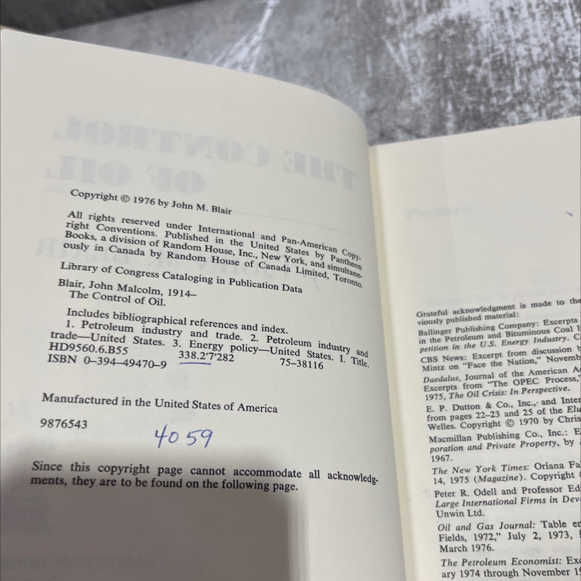 the control of oil book, by john m. blair, 1976 Hardcover image 3