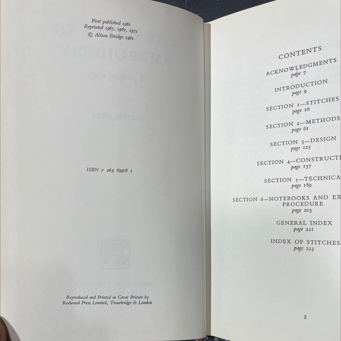 the craft of embroidery book, by alison liley, 1971 Hardcover image 3
