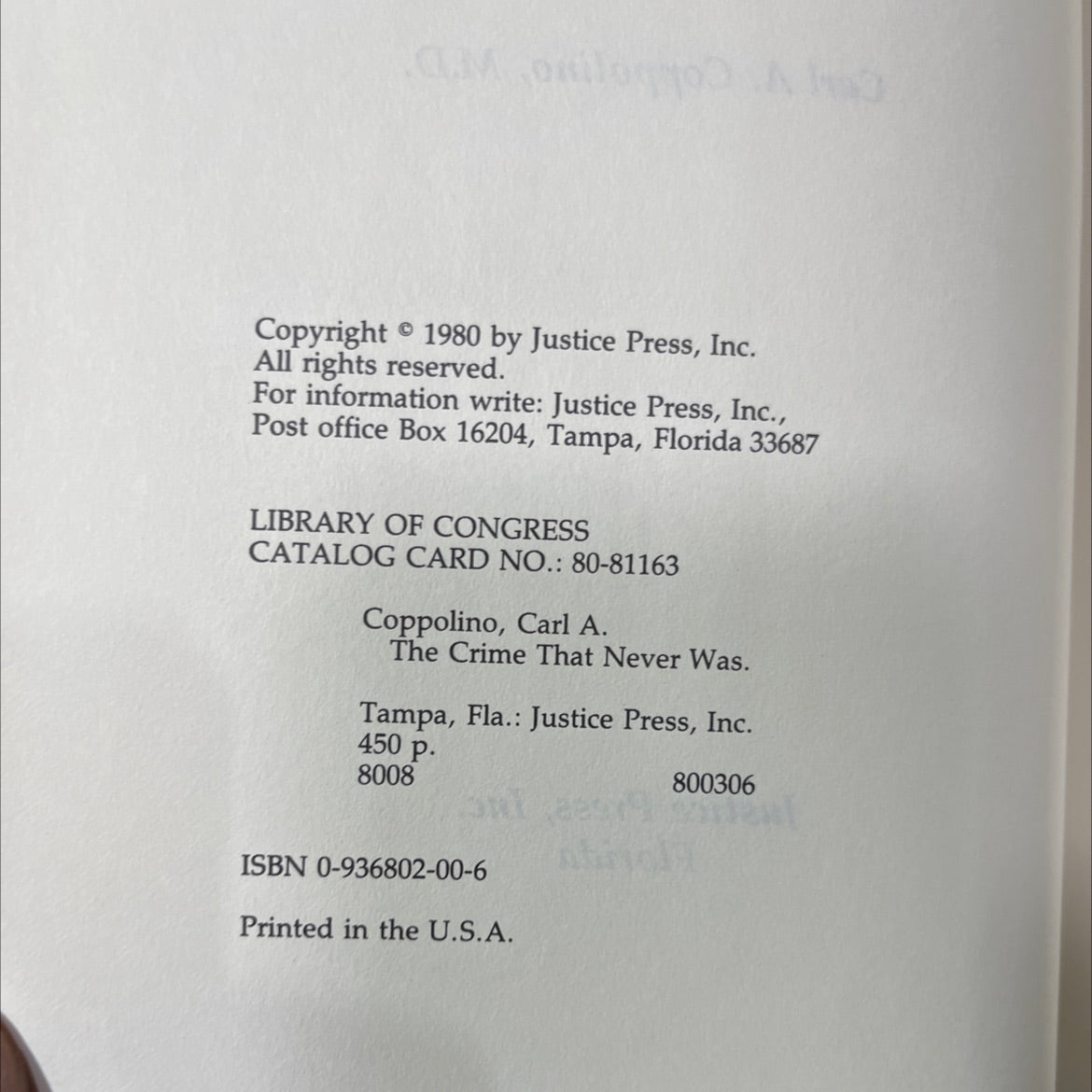 the crime that never was book, by Carl A. Coppolino, M.D., 1980 Hardcover image 3